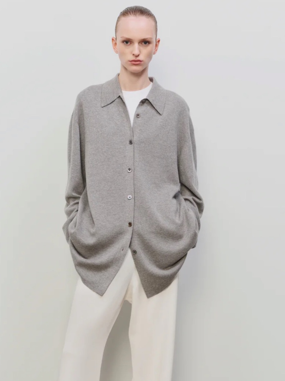 440ME Cashmere Silk Oversized Knit Shirt  Cardigan grey nwt